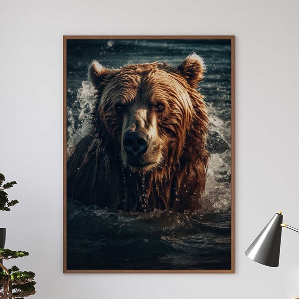 Bär Portrait im Wasser - Bear Poster Premium AP3038 - Animal Art - Wandbild Wandbilder