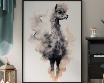 Alpakaportrait aus Rauch - Alpaca Poster Premium AP3167 - Animal Art - Wandbild Wandbilder