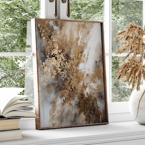 Abstract Art with Acrylic - Beige & golden tones - Abstract Art - Poster Premium AP3058 - Wall Picture Wall Pictures