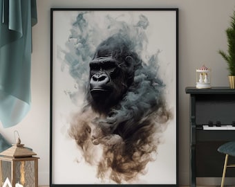 Gorilla Portrait from Smoke - Gorilla Poster Premium AP3169 - Animal Art - Mural Wall Art