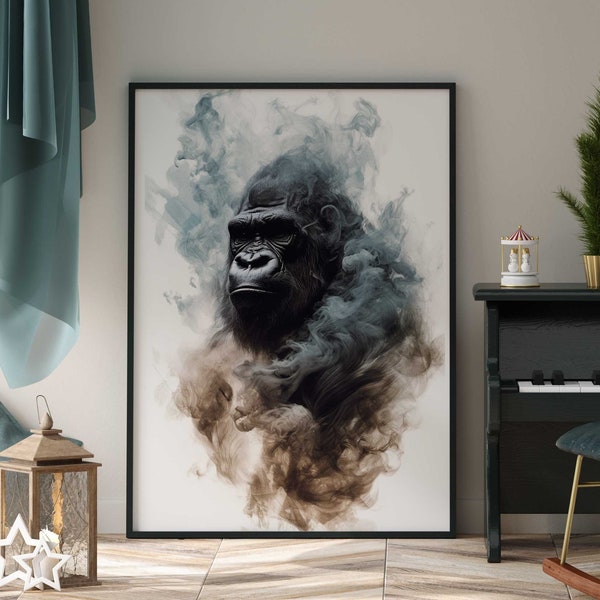 Gorillaportrait aus Rauch - Gorilla Poster Premium AP3169 - Animal Art - Wandbild Wandbilder