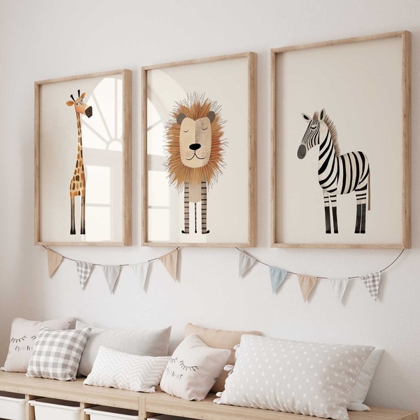 Nursery Poster Set Premium P787 // Safari Animals // Baby Room // Mural Wall Pictures