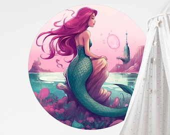 Wall decal nursery mermaid wall sticker sticker baby room mermaid round V415