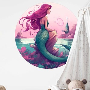 Wall sticker children&#39;s room mermaid wall sticker sticker baby room mermaid round V415