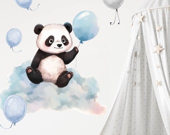 Nursery wall sticker Panda on the cloud with balloons Wall sticker Sticker Baby room teddy bear V420