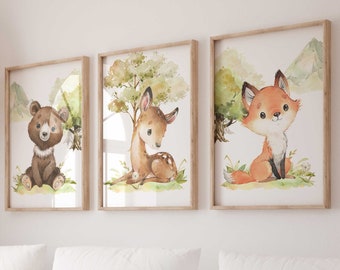 Nursery Poster Set Premium P795 // Forest Animals // Baby Room // Mural Wall Pictures