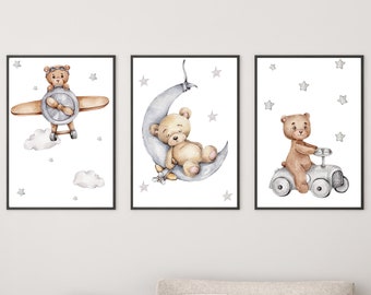 Kinderzimmer Poster Set Premium P705 // Teddybär // Babyzimmer // Wandbild Wandbilder