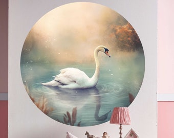 Wall decal nursery swan in the lake wall sticker sticker baby room round V418