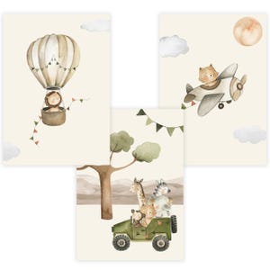 Set poster per cameretta dei bambini Premium P722 // Animali safari stile boho // Cameretta per bambini // Immagini murali