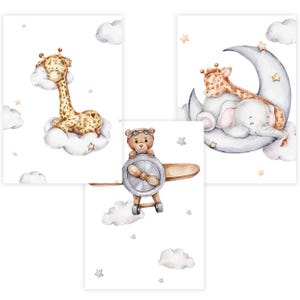 Children&#39;s Room Poster Set Premium P772 // Animals in the Air // Baby Room // Wall Picture Murals