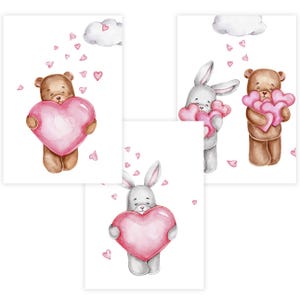 Children&#39;s Room Poster Set Premium P709 // Bear with Hearts // Baby Room // Wall Picture Murals