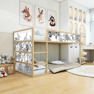 Sticker for IKEA KURA children&#39;s bed adhesive film furniture film sticker children&#39;s room bed jungle black white (without furniture) IKB509