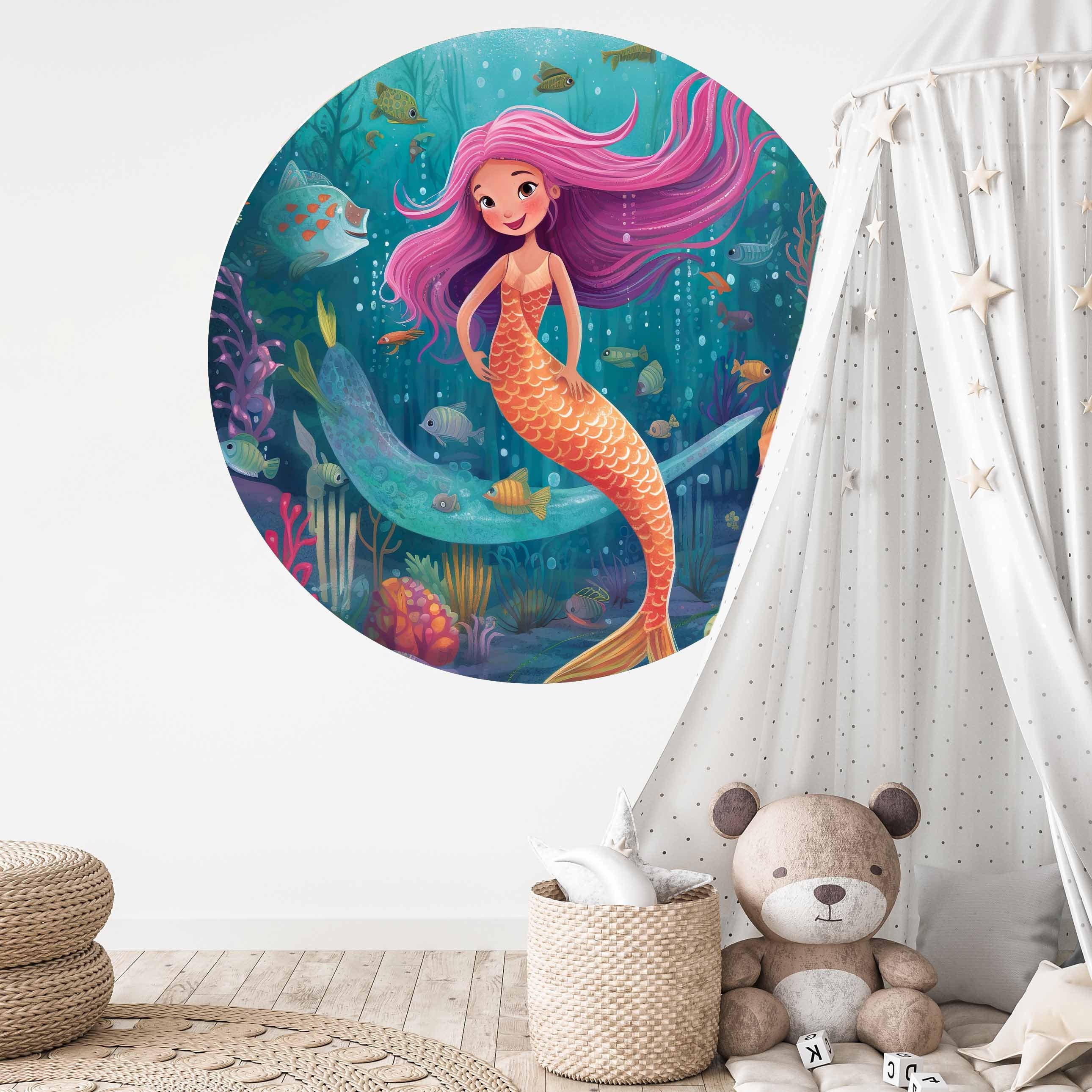 S-pkm415 Wandtattoo "Fische & Meerjungfrau" Fürs Badezimmer - 58 X 30 Cm, Mehrfarbig, Made In Germany