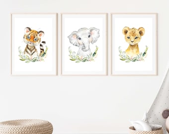Kinderzimmer Poster Set Premium P711 // niedliche Safaritiere // Babyzimmer // Wandbild Wandbilder