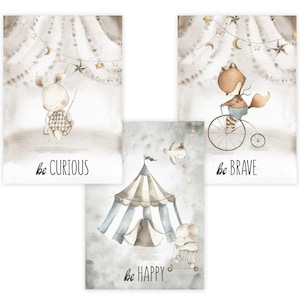 Children&#39;s Room Poster Set Premium P720 // Circus Animals // Baby Room // Wall Picture Murals