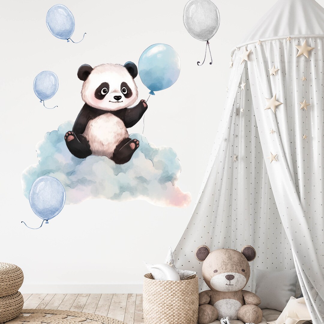 Nursery Wall Sticker Panda on the Cloud With Balloons Wall Sticker