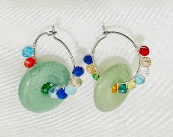 Ringen met groene aventurijn en kristallen kralen