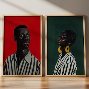 Black Man And Woman Set of 2, Black Art Prints, African American Art, Black Man Wall Art, Black Woman Wall Art, African Art Digital Prints