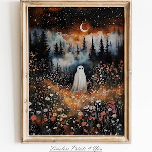 Ghost Forest Print, Whimsical Halloween Decor, Cute Ghost Art Print, Spooky Halloween Art, Romantic Ghostie Art, Cute Halloween Art Print