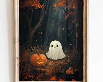Lindos fantasmas para la pared, lámina de fantasmas en el bosque, láminas de fantasmas divertidas, foto digital de Halloween, lámina de fantasmas vintage, lámina de arte de fantasmas para la pared