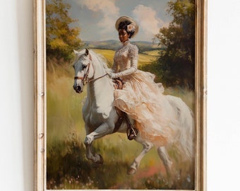Black Woman On White Horse, Pictures Of Vintage Black Woman Riding On A Horse, Black Victorian Woman Painting, Black Women On Horse Art