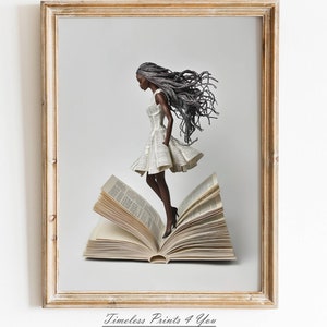 Black Woman With Books Print, Black Women With Books, African American Art Prints, Black Woman Reading, Black Woman Books Art, Modern Art