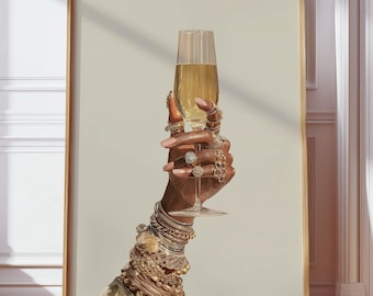 African American Poster Drinking Art, Black Art Prints, Black Woman Cheers, Black Bar Prints, Black Girl Drinking, Black Art Cocktails