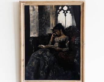 Schwarze lesende Frau, schwarzes Mädchen lesen, Mitte des Jahrhunderts Malerei der schwarzen Frau Kunst, schwarze Kunstdrucke, afrikanisch-amerikanische Wandkunst, Vintage Schwarz