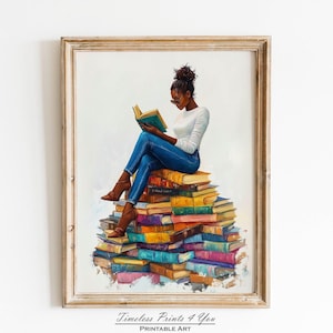 Black Woman Reading Print, Black Art Woman Reading, African American Art Prints, Bookclub Gifts African American, Black Woman Wall Art