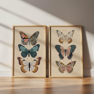 Butterfly Print Set of 2, Butterfly Print Wall Art, Butterfly Wall Art Printable, Butterfly Wall Art Digital Download, Vintage Butterfly Art