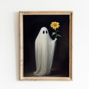 Ghost Portrait, Ghost Holding Flower, Ghost Painting Printable Art Print, Ghost Wall Art, Ghost Printable, ghotic art work, Ghost Painting