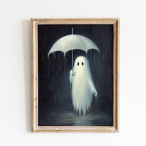 Ghost with umbrella, Ghost Wall Art Print, Ghost Art Print, Ghost In The Rain, Dark Academia Decor, Dark Academia Print, Spooky Print Decor