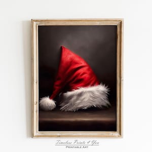 Santa Hat Printable, Santa Hat Print, Vintage Santa Print, Santa Wall Decor, Xmas Decor-Print, Rustic Christmas Art, Vintage Xmas Print