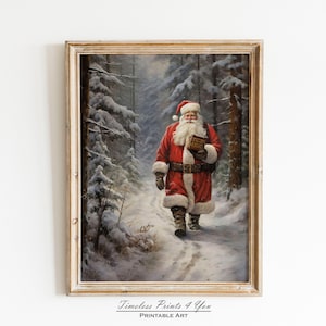 Vintage Santa Print, Santa Claus Print, Winter Scene Print, Vintage Santa Oil Painting, Seasonal Christmas Decor, Christmas Art Print