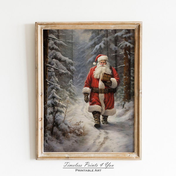 Vintage Santa Print, Santa Claus Print, Winter Scene Print, Vintage Santa Oil Painting, Seasonal Christmas Decor, Christmas Art Print