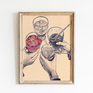 Cheers kunst aan de muur, Cheers Print, Drink Cheers Print, Alcohol Cheers Print, Cocktail Print Wall Art, Vintage Cocktail Print, Bar Cart Decor