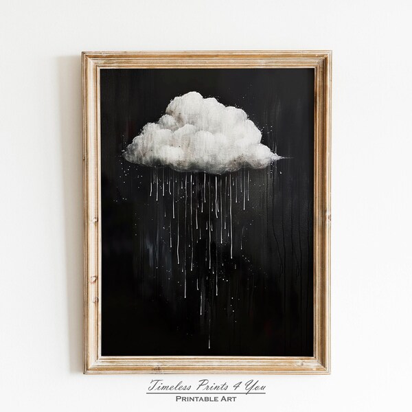 Printable Cloud Art, Digital Download Clouds, Cloud Vintage Art Print, Dark Cottagecore Decor, Night Sky Print, Raining Cloud Art
