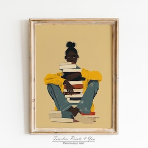 Black Woman Art, African American Wall Art, Downloadable Prints Black Women, Black Art Woman Reading, Black Lady Reading Portrait