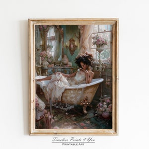 African American Wall Art For Bathroom, Afro Art For Bathroom, Black Girl Bathroom Wall Art, Black women Plant Bathtub Portrait