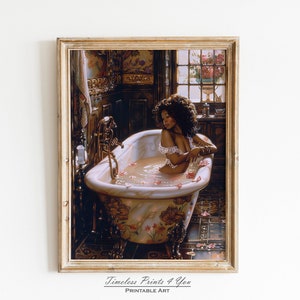 Black Girl In Bathroom Printable, Black Woman African American Victorian Art, Black Girl Bathroom Wall Art, African Bathroom Wall Art