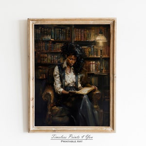 Black Art Woman Reading, Black Woman Reading Art, African American Art For Library, Vintage Black Girl Print, African American Art Prints
