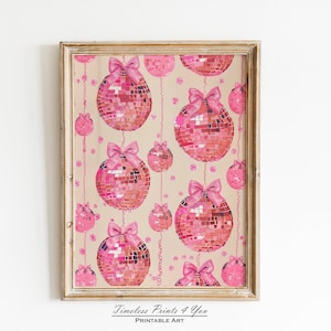 Disco Ball Wall Art, Disco Ball Prints, Retro Disco Wall Art, Coquette Wall Art, Coquette Room Decor, Vintage Girly Wall Art, Preppy Print