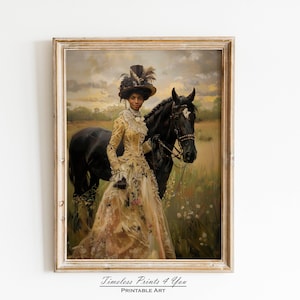 Afroamerikanische viktorianische Wandkunst, schwarze Frau auf Pferd Kunst, Vintage schwarzes Mädchen Druck, schwarze viktorianische Frauen Wandkunst, schwarze Kunstdrucke