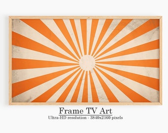 Arte bohemio para TV con marco, sol abstracto, decoración bohemia para TV con marco, rayos de sol naranja quemado, estilo moderno de mediados de siglo, arte para TV digital, descarga digital