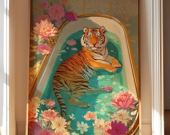 Tiger Wall Art Digital Print, Preppy Wall Art, Pink Tiger Print, Maximalist Wall Art, Trendy Tiger Print, Digital Download