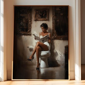 African American Wall Art For Bathroom, Black Woman Bathroom Art, Vintage Bathroom Art, Black Art Prints For Bathrooms, Black Women Reading