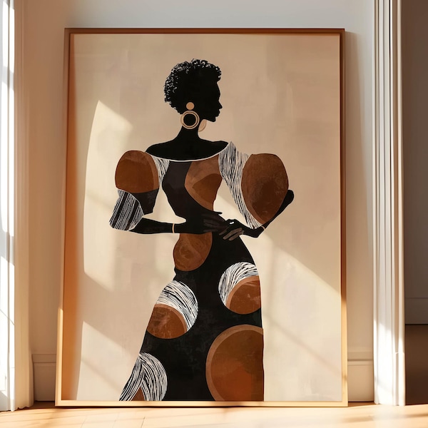 Lámina artística vintage de mujer negra, retrato afroamericana (descarga digital)