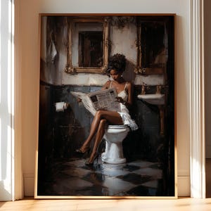 African American Wall Art For Bathroom, Black Woman Bathroom Art, Vintage Bathroom Art, Black Art Prints For Bathrooms, Black Woman Reading