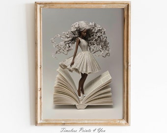 Mujer leyendo en arte negro, impresiones artísticas de mujeres negras, impresiones de arte afroamericano, Mujer negra: un nuevo capítulo, arte de libros de mujeres negras