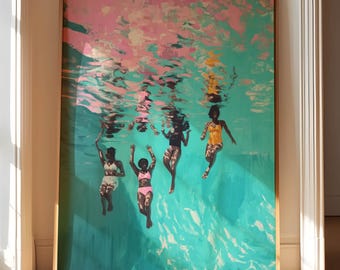 African American Art Digital Download, Black Woman Swimming Art, Black Art Prints, Black Artists Prints, Black Art Beach, Downloadable Art